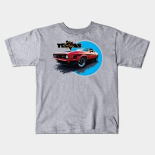 Texas Style Mustang Mach 1 Cyan Kids T-Shirt